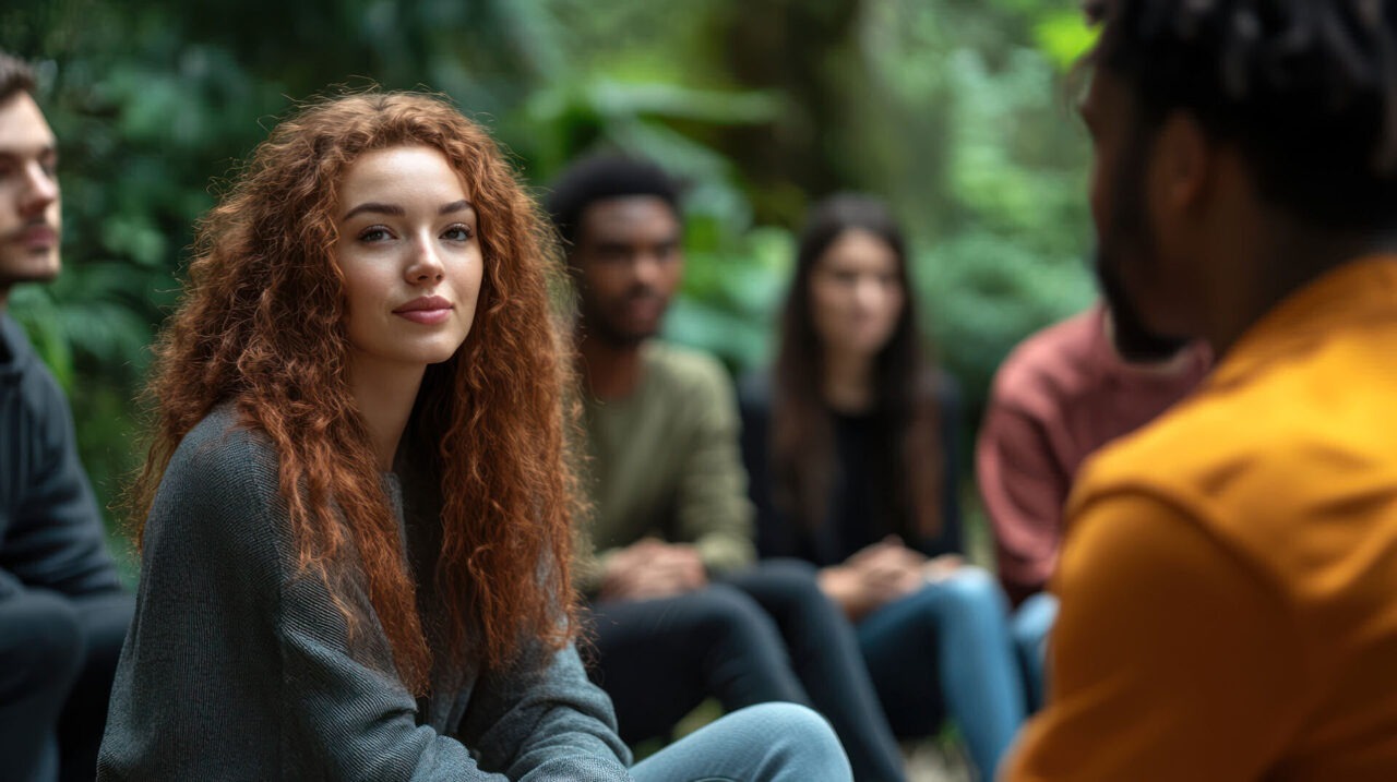 an adolescent surrounded by teens